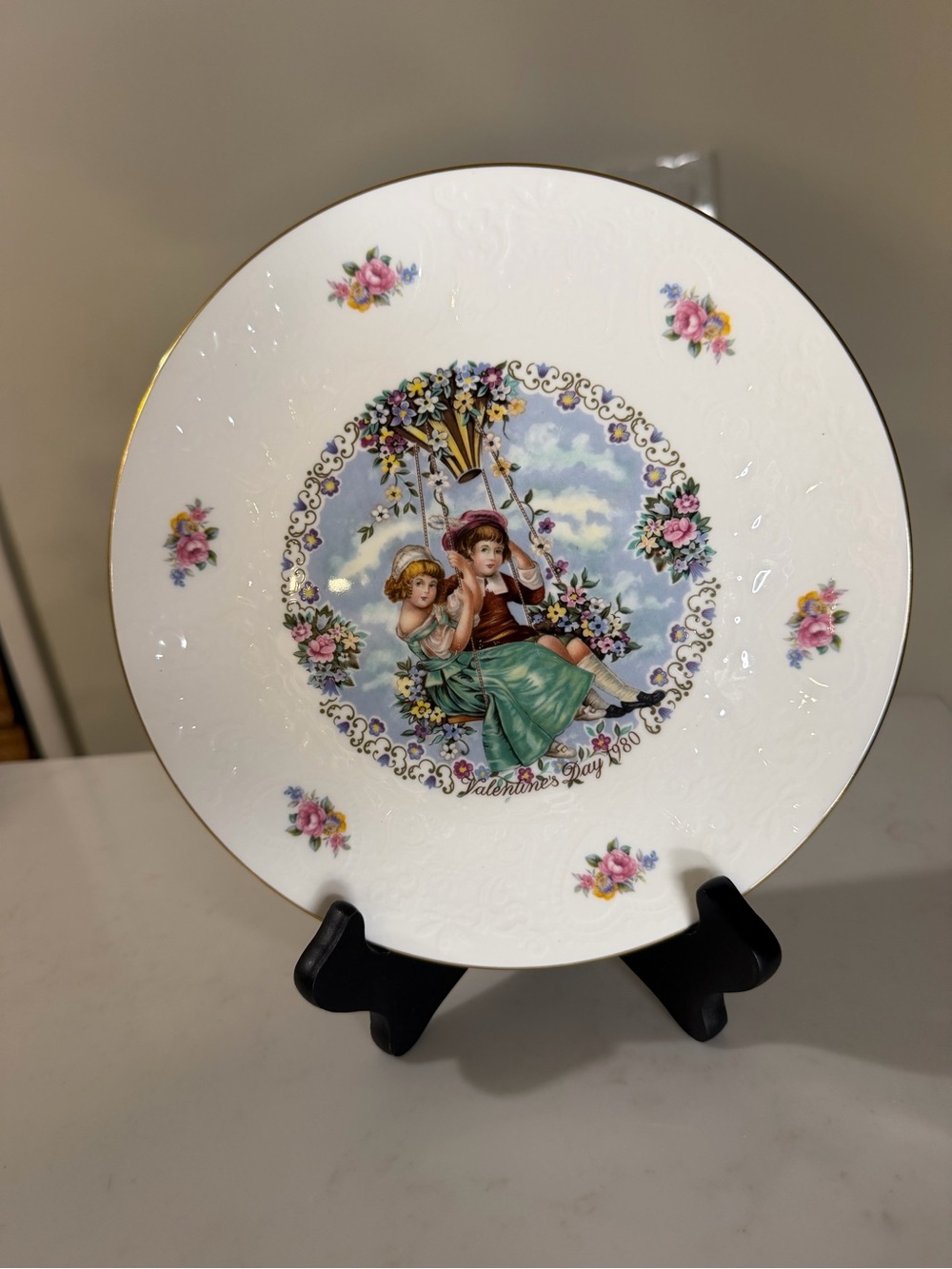 VTG Royal Doulton My Valentine White Decorative Plate with Pastel Floral Scene